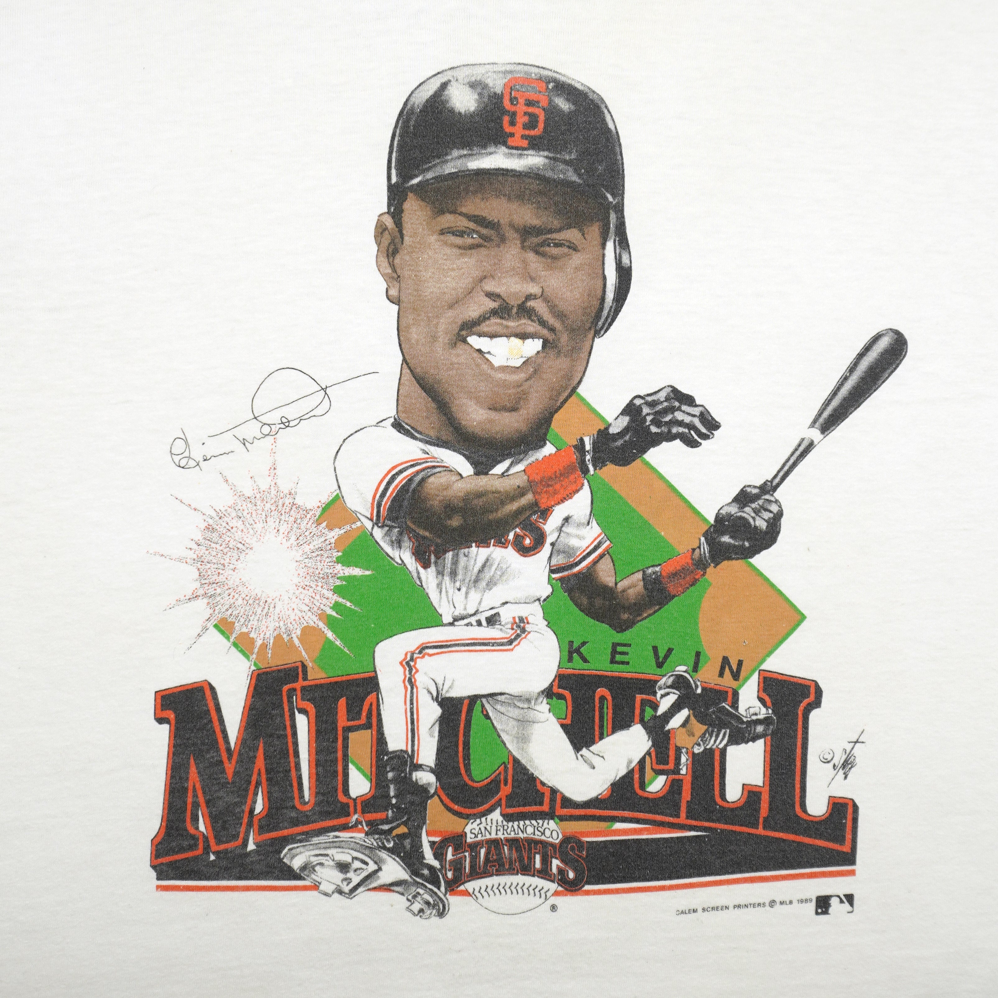 MLB (Salem) - San Francisco Giants Kevin Mitchell Caricature T-Shirt 1989 Large Vintage Retro Baseball