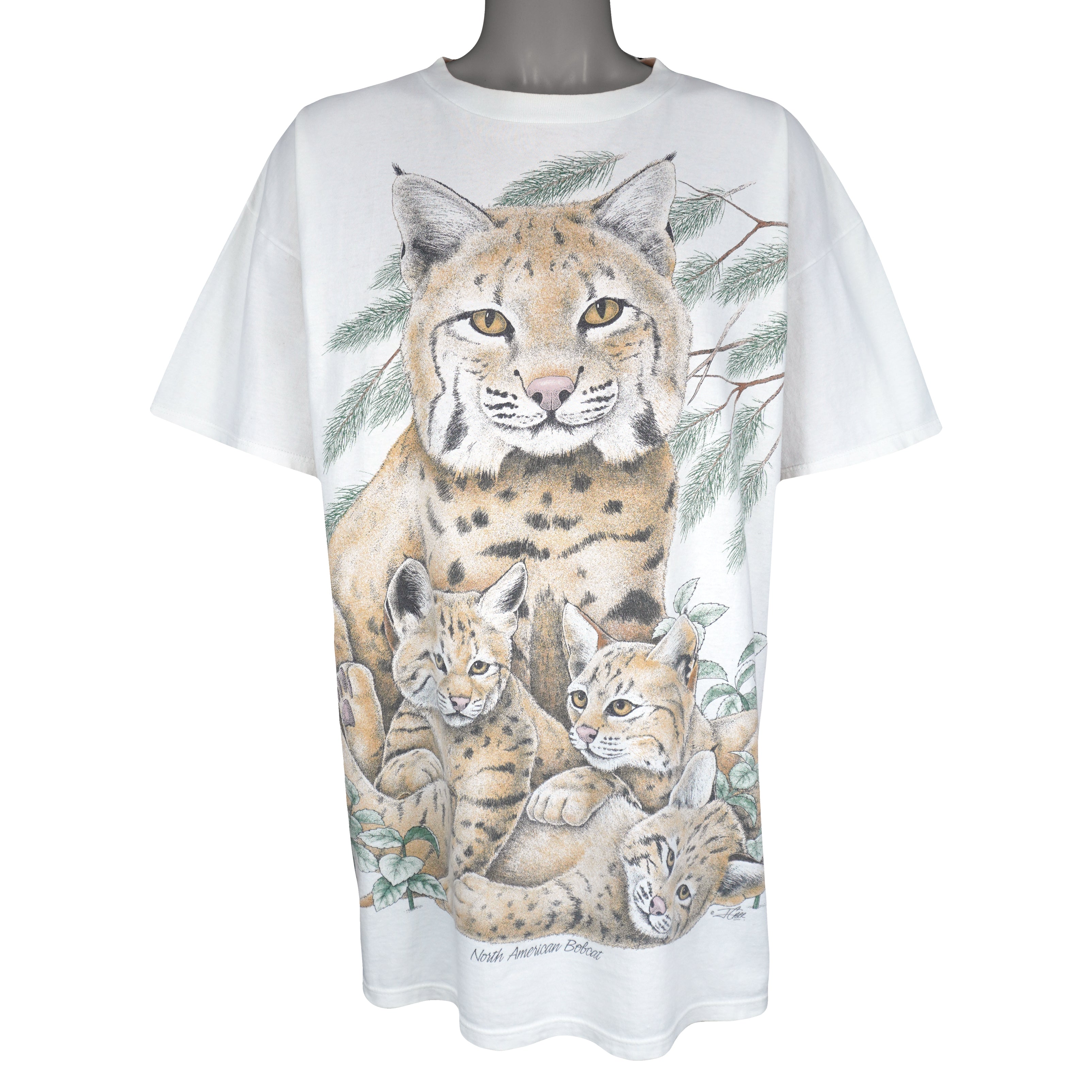 Vintage (Kittens) - North American Bobcats Animal Print T-Shirt 1990s X-Large Vintage Retro