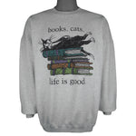 Vintage (Gildan) - Books Cats Life Is Good Crew Neck Sweatshirt 1990s X-Large Vintage Retro