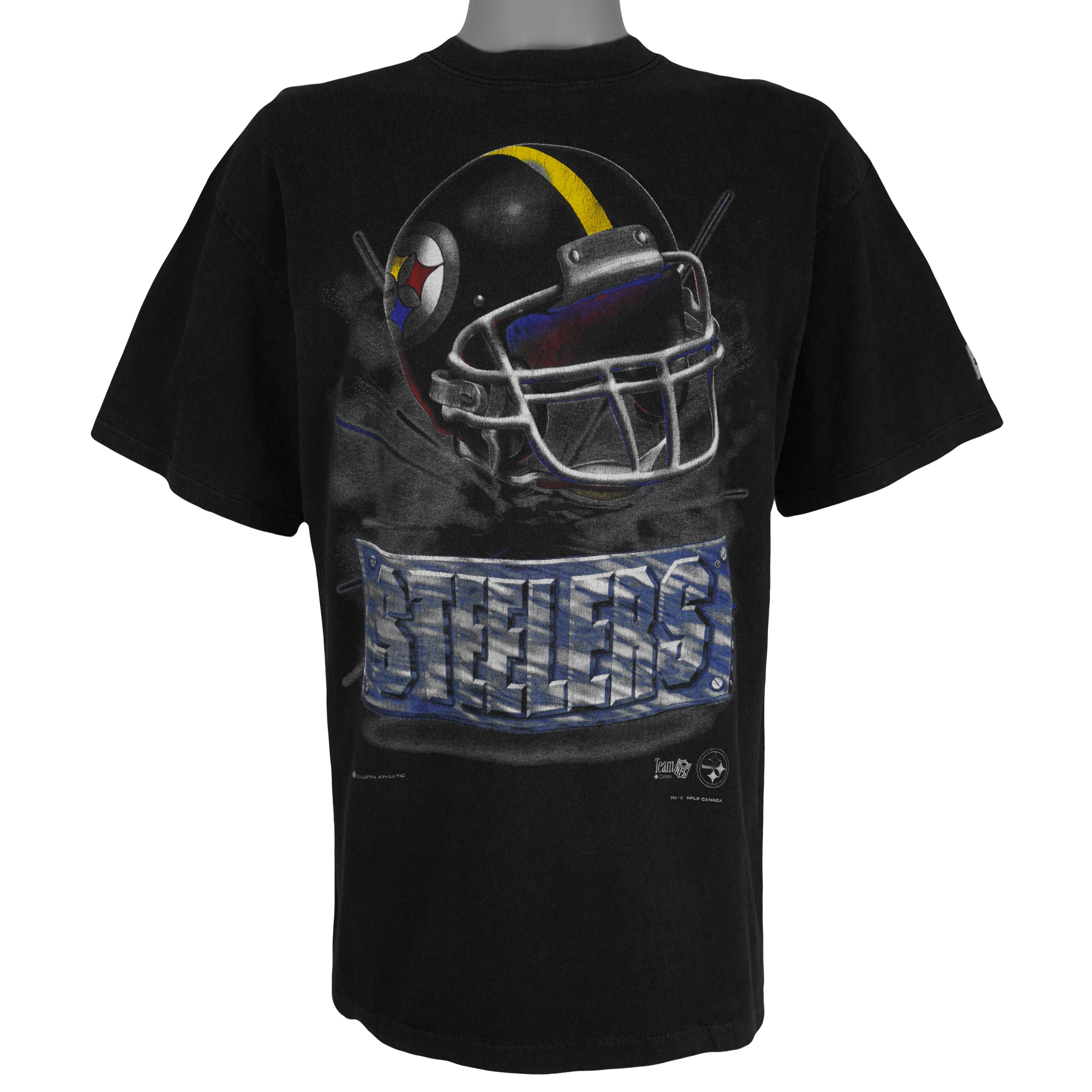 NFL (Bulletin Athletic) - Pittsburgh Steelers Helmet Single Stitch T-Shirt 1990s Medium Vintage Retro Football