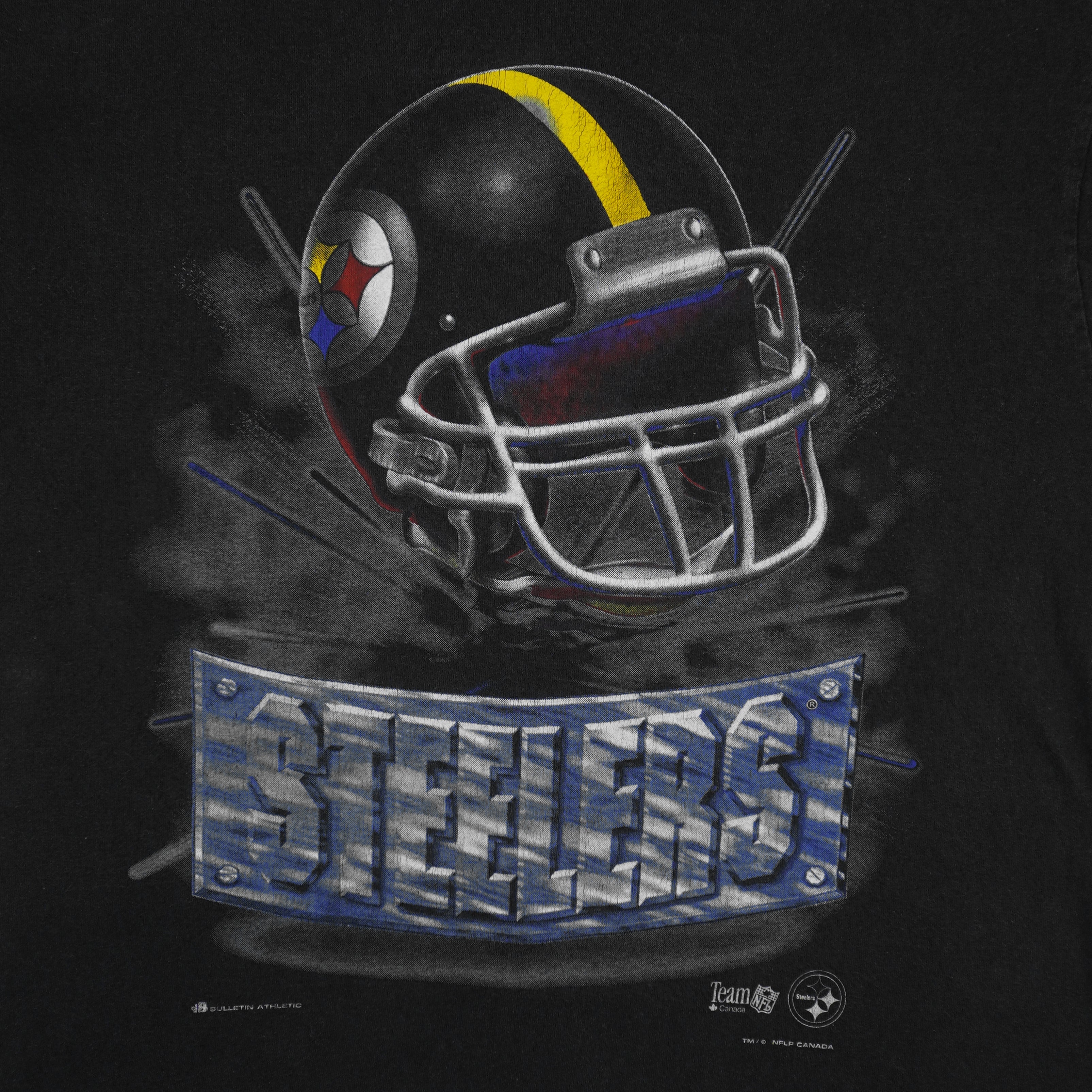 NFL (Bulletin Athletic) - Pittsburgh Steelers Helmet Single Stitch T-Shirt 1990s Medium Vintage Retro Football