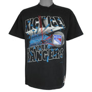 NHL (Nutmeg) - New York Rangers Kick Ice! Spell-Out T-Shirt 1990s X-Large Vintage Retro Hockey