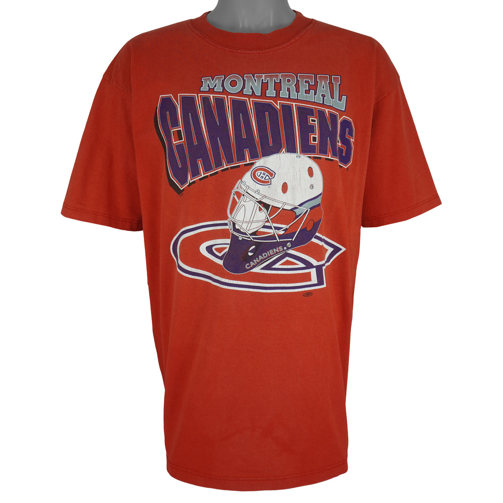 NHL (Waves) - Montreal Canadiens Hockey Helmet T-Shirt 1990s X-Large Vintage Retro Hockey
