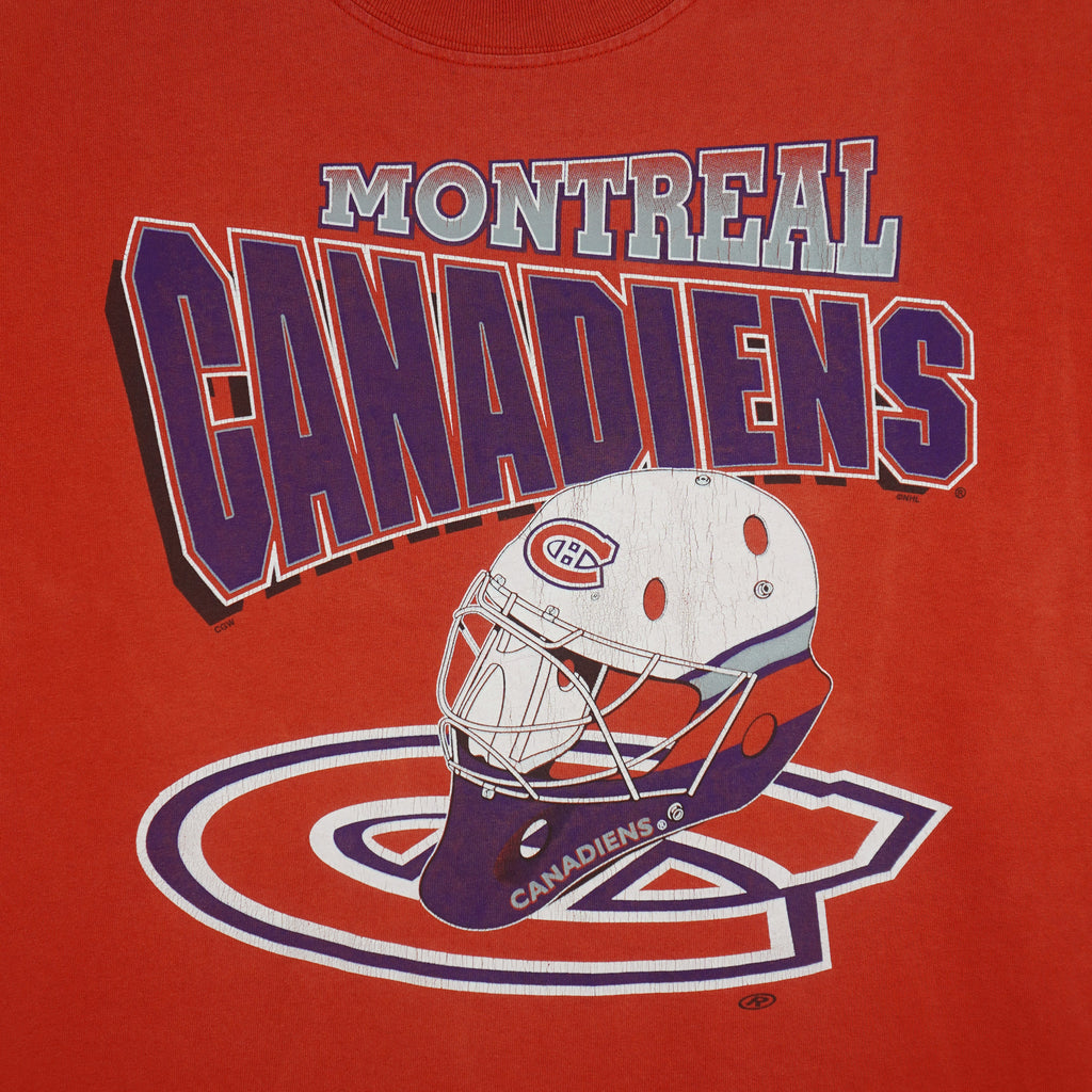 NHL (Waves) - Montreal Canadiens Hockey Helmet T-Shirt 1990s X-Large Vintage Retro Hockey