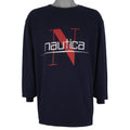 Nautica - Blue Big Logo Long Sleeved Shirt 1990s Large Vintage Retro
