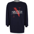 Nautica - Blue Big Logo Long Sleeved Shirt 1990s Large Vintage Retro