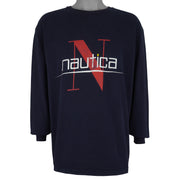 Nautica - Blue Big Logo Long Sleeved Shirt 1990s Large Vintage Retro