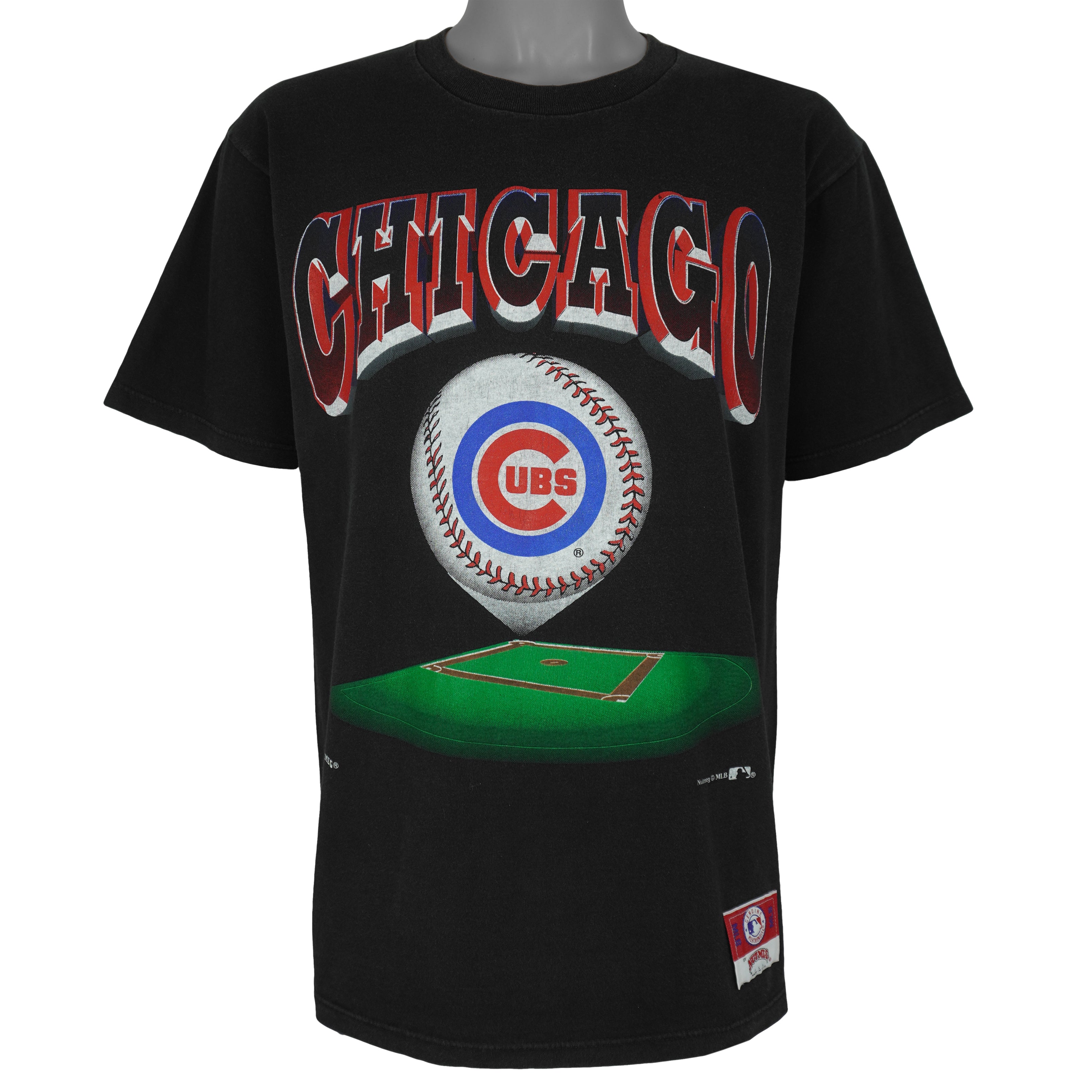 MLB (Nutmeg) - Chicago Cubs Spell-Out T-Shirt 1990s Medium Vintage Retro Baseball