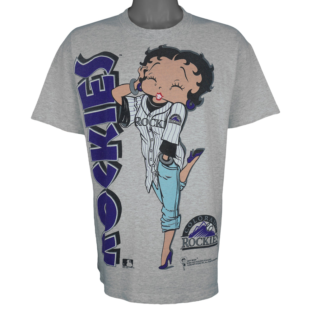 MLB (Anvil) - Colorado Rockies Baseball X Betty Boop T-Shirt 1994 Large Vintage Retro Baseball