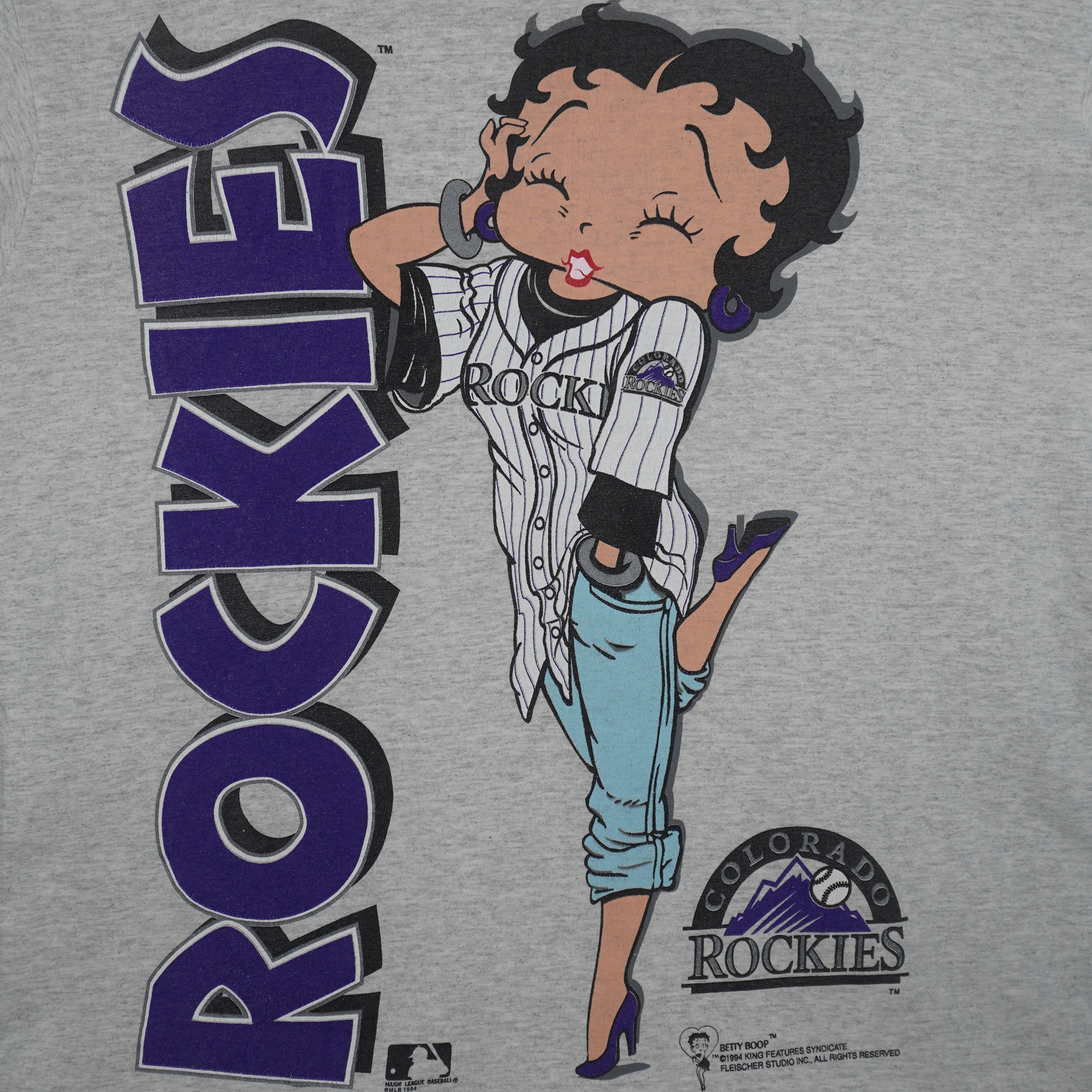 MLB (Anvil) - Colorado Rockies Baseball X Betty Boop T-Shirt 1994 Large Vintage Retro Baseball