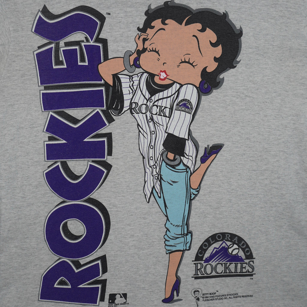 MLB (Anvil) - Colorado Rockies Baseball X Betty Boop T-Shirt 1994 Large Vintage Retro Baseball