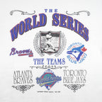 MLB (Woody Sports) - Atlanta Braves Vs Toronto Blue Jays World Series T-Shirt 1992 Large Vintage Retro Baseball