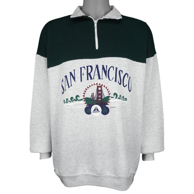 Vintage - Grey & Green San Francisco 1/4 Zip Sweatshirt 1990s X-Large