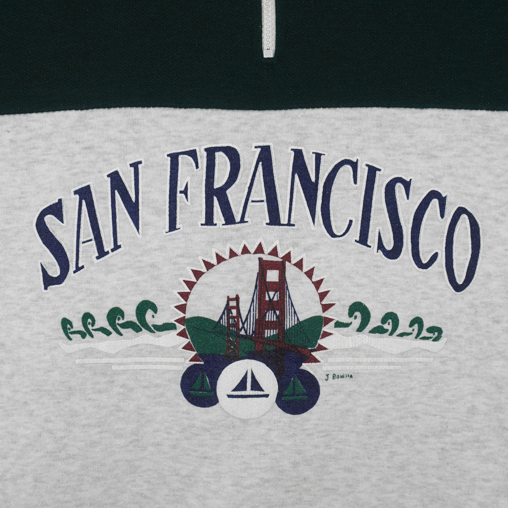 Vintage - Grey & Green San Francisco 1/4 Zip Sweatshirt 1990s X-Large Vintage Retro