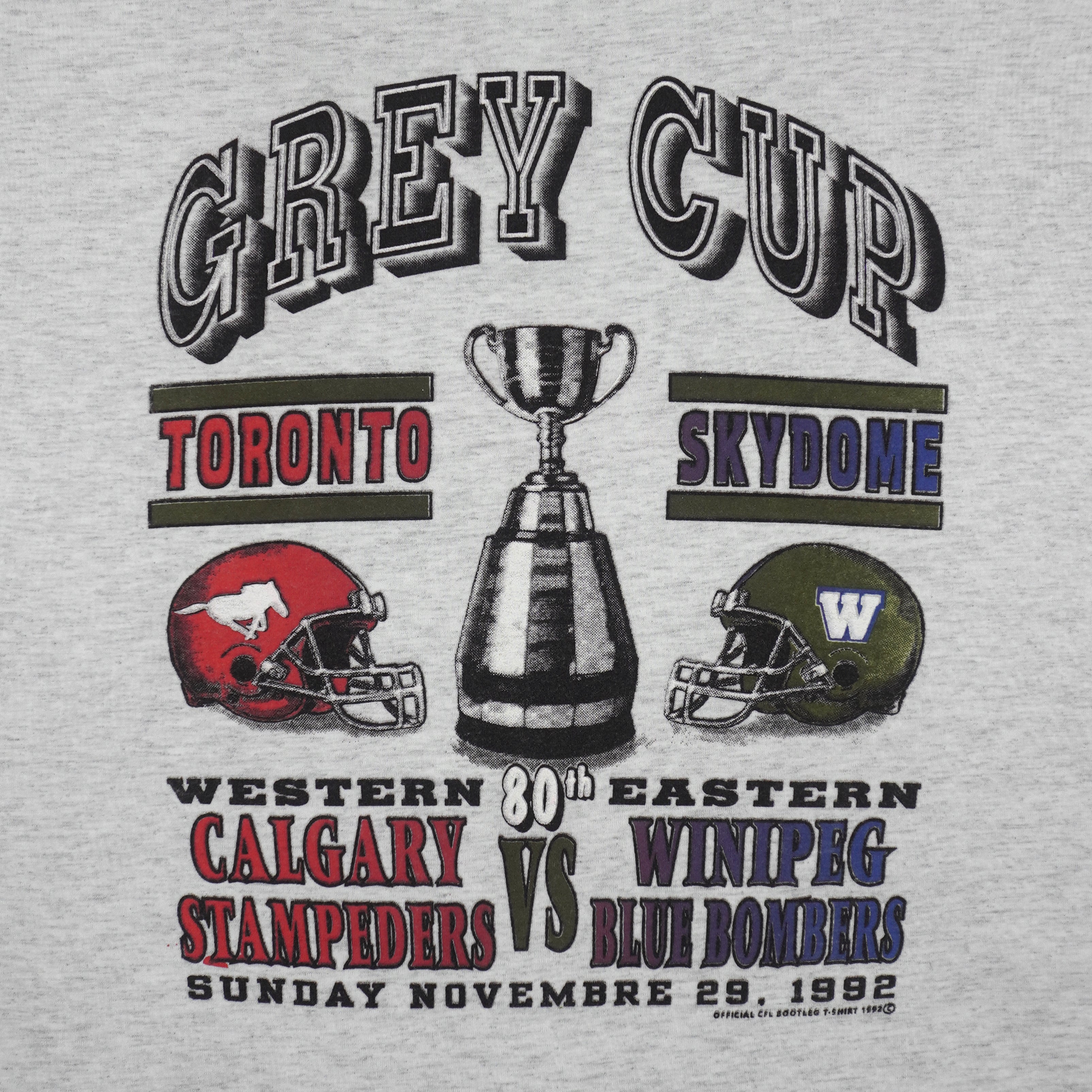 CFL - Calgary Stampeders VS Winnipeg Blue Bombers Grey Cup Champions T-Shirt 1992 X-Large Vintage Retro Football