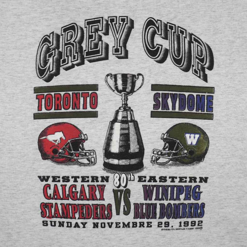 CFL - Calgary Stampeders VS Winnipeg Blue Bombers Grey Cup Champions T-Shirt 1992 X-Large Vintage Retro Football