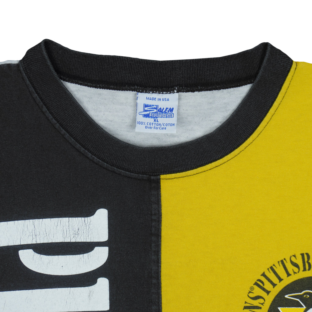 NHL (Salem) - Black, Grey and Yellow Pittsburgh Penguins T-Shirt 1994 X-Large Vintage Retro Hockey