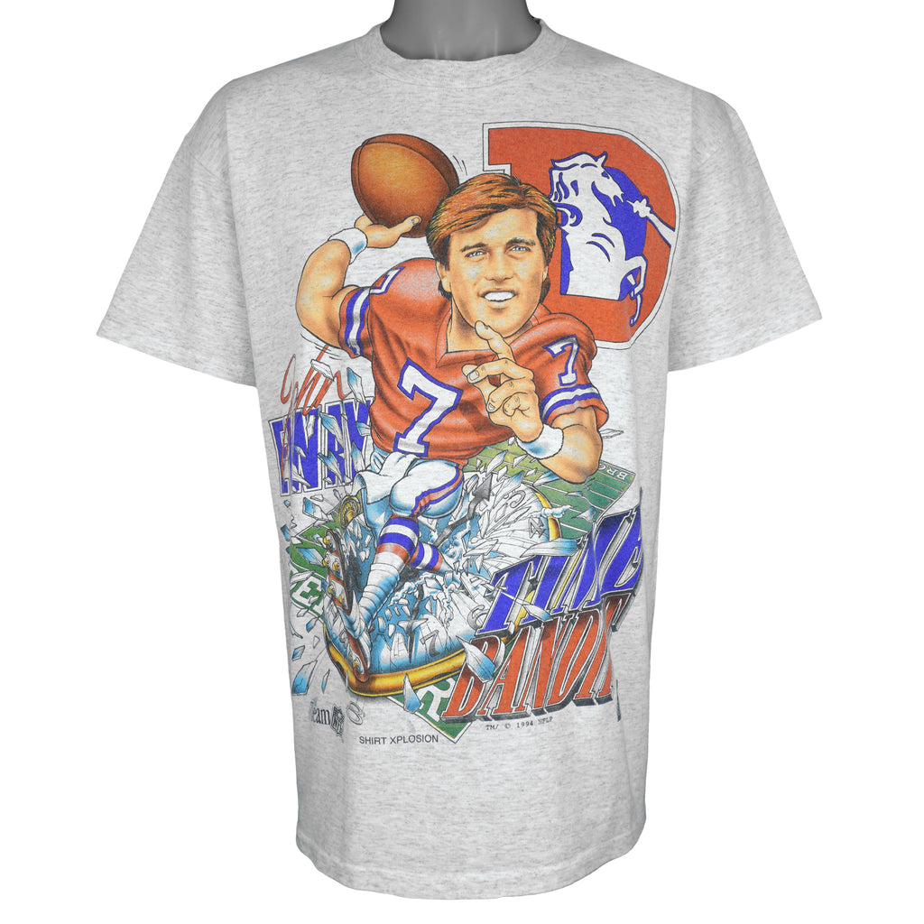 NFL (Delta) - Denver Broncos John Elway Caricature T-Shirt 1994 Large Vintage Retro Football