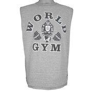 Vintage - Grey World Gym Big Spell-Out Sleeveless Shirt Large Vintage Retro