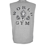 Vintage - Grey World Gym Big Spell-Out Sleeveless Shirt Large Vintage Retro