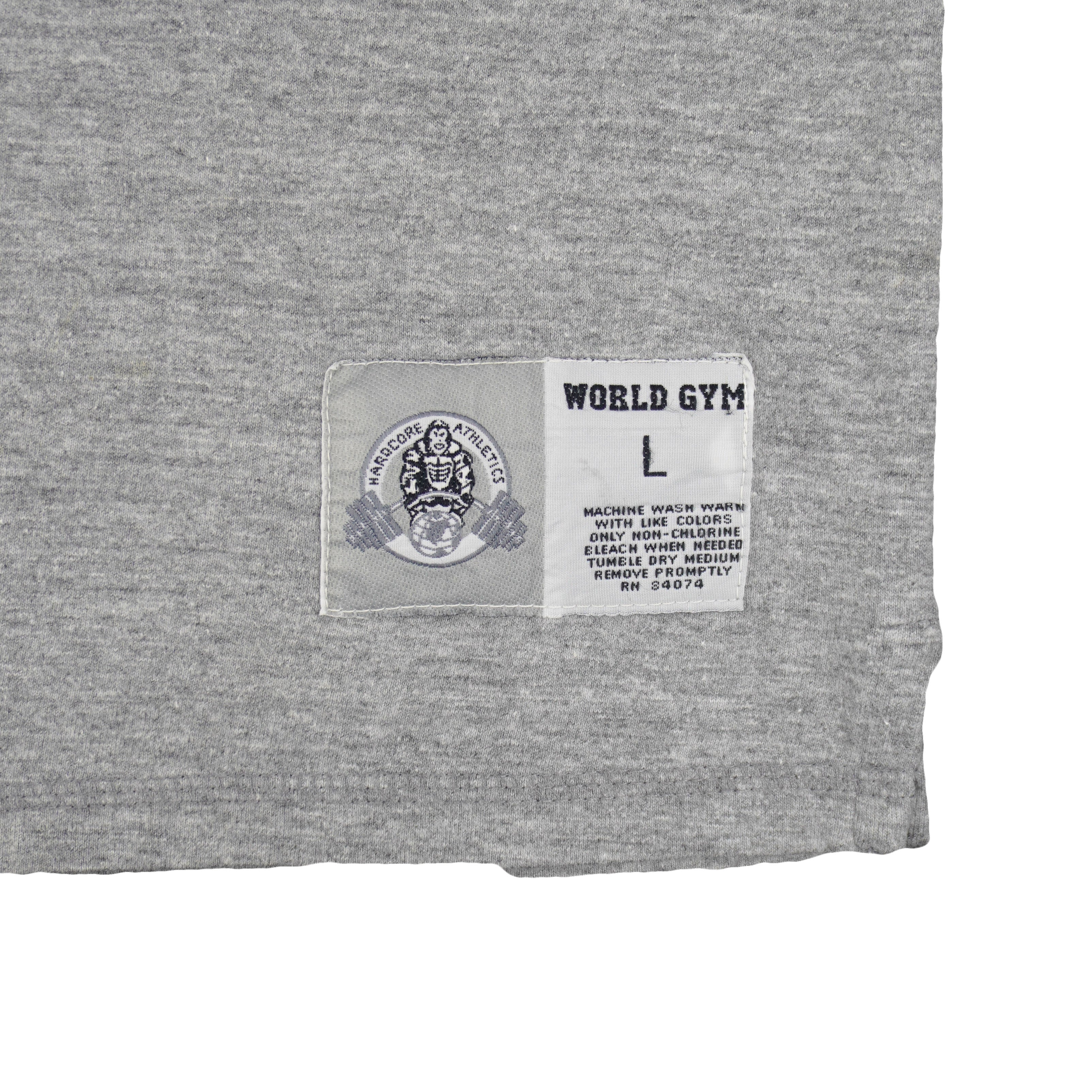 Vintage - Grey World Gym Big Spell-Out Sleeveless Shirt Large Vintage Retro