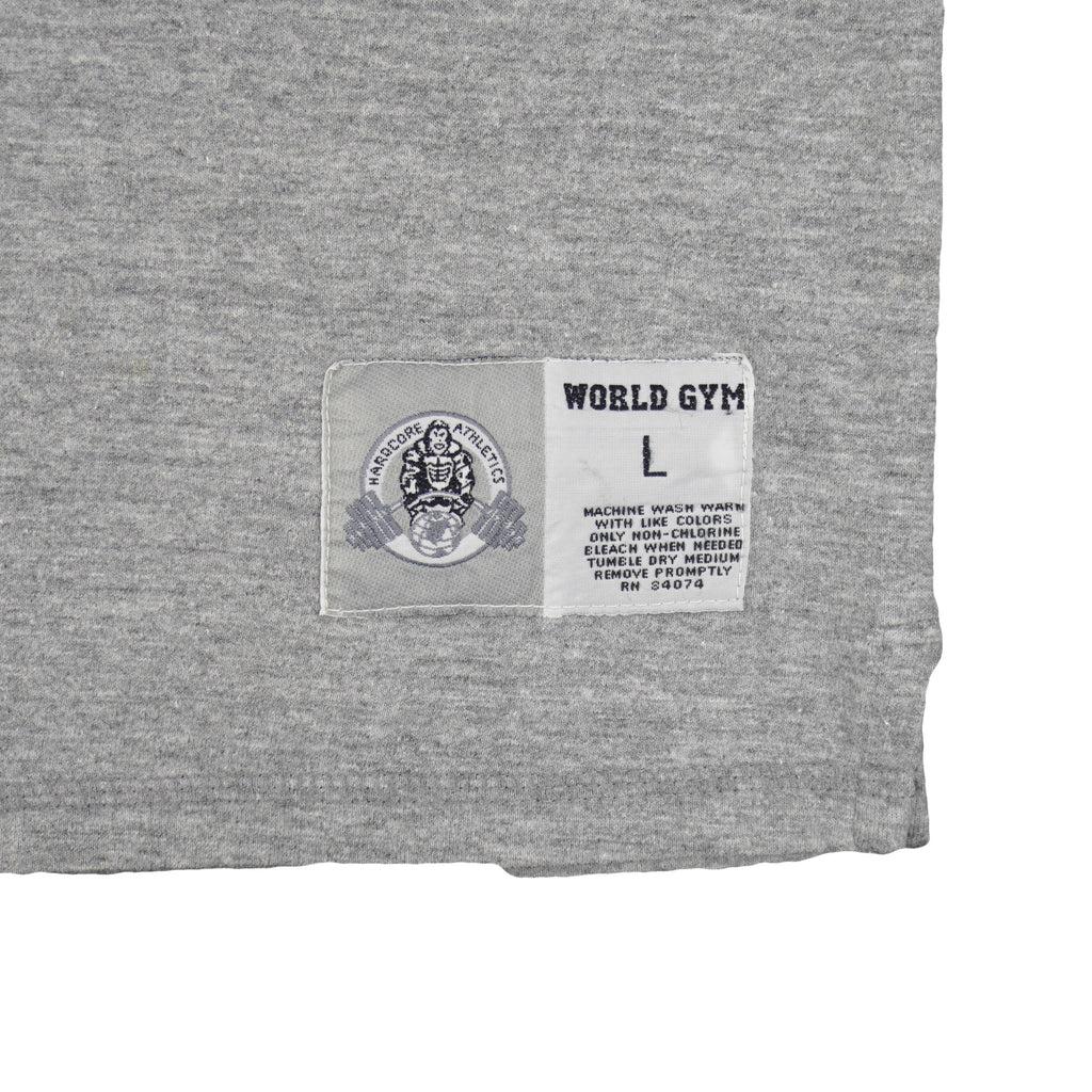 Vintage - Grey World Gym Big Spell-Out Sleeveless Shirt Large Vintage Retro
