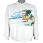 Vintage - Beach Sea Sailing 1/4 Button-Up Sweatshirt 1990s Large