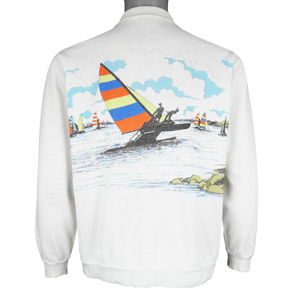 Vintage - Beach Sea Sailing 1/4 Button-Up Sweatshirt 1990s Large 