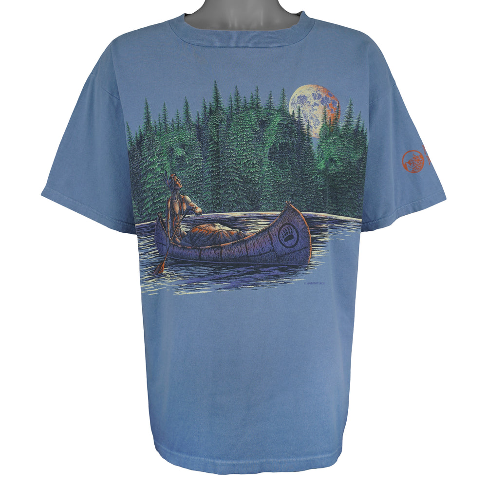 Vintage (Habitat) - Native American Canoe Moonlight T-Shirt 1990s Large Vintage Retro