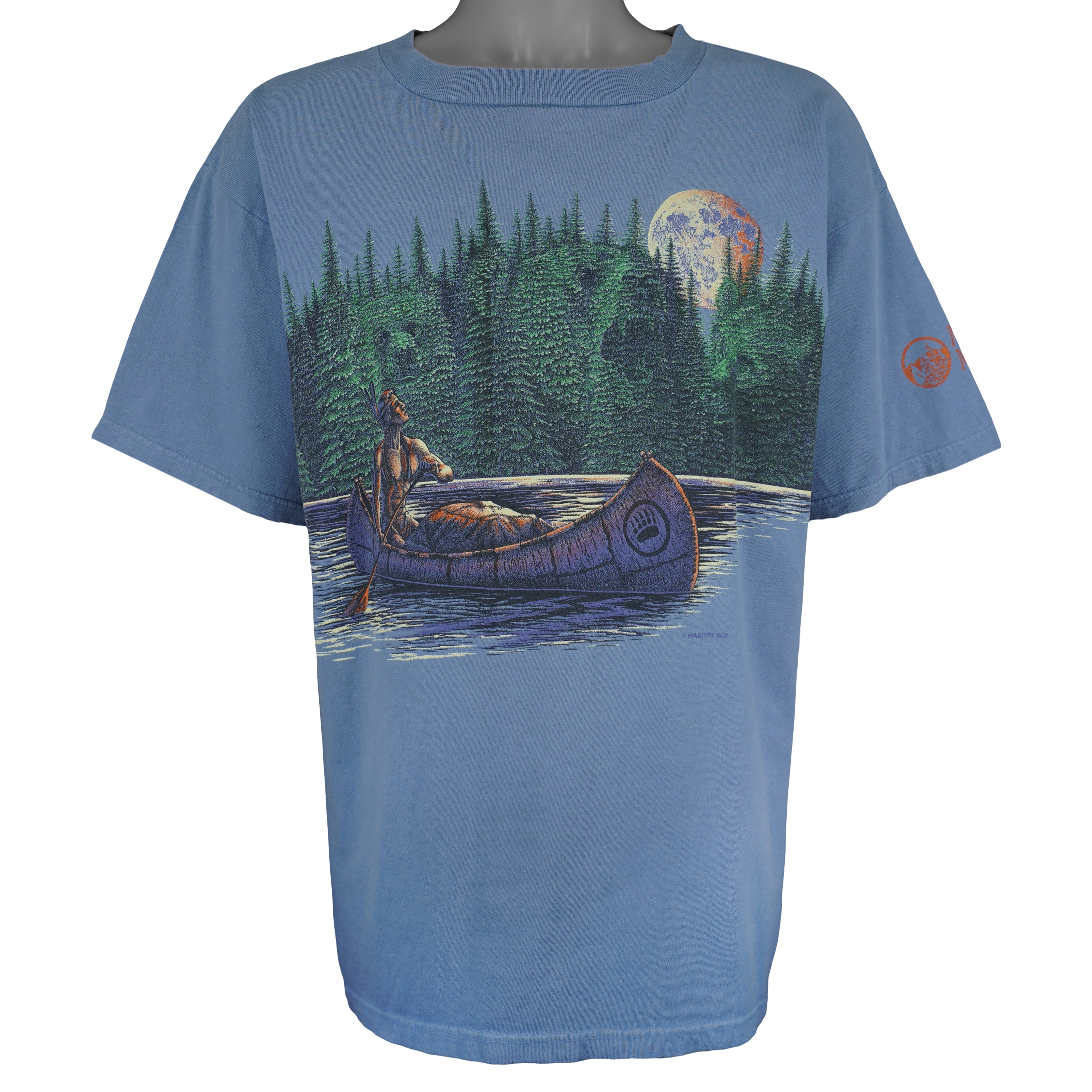 Vintage (Habitat) - Native American Canoe Moonlight T-Shirt 1990s Large Vintage Retro