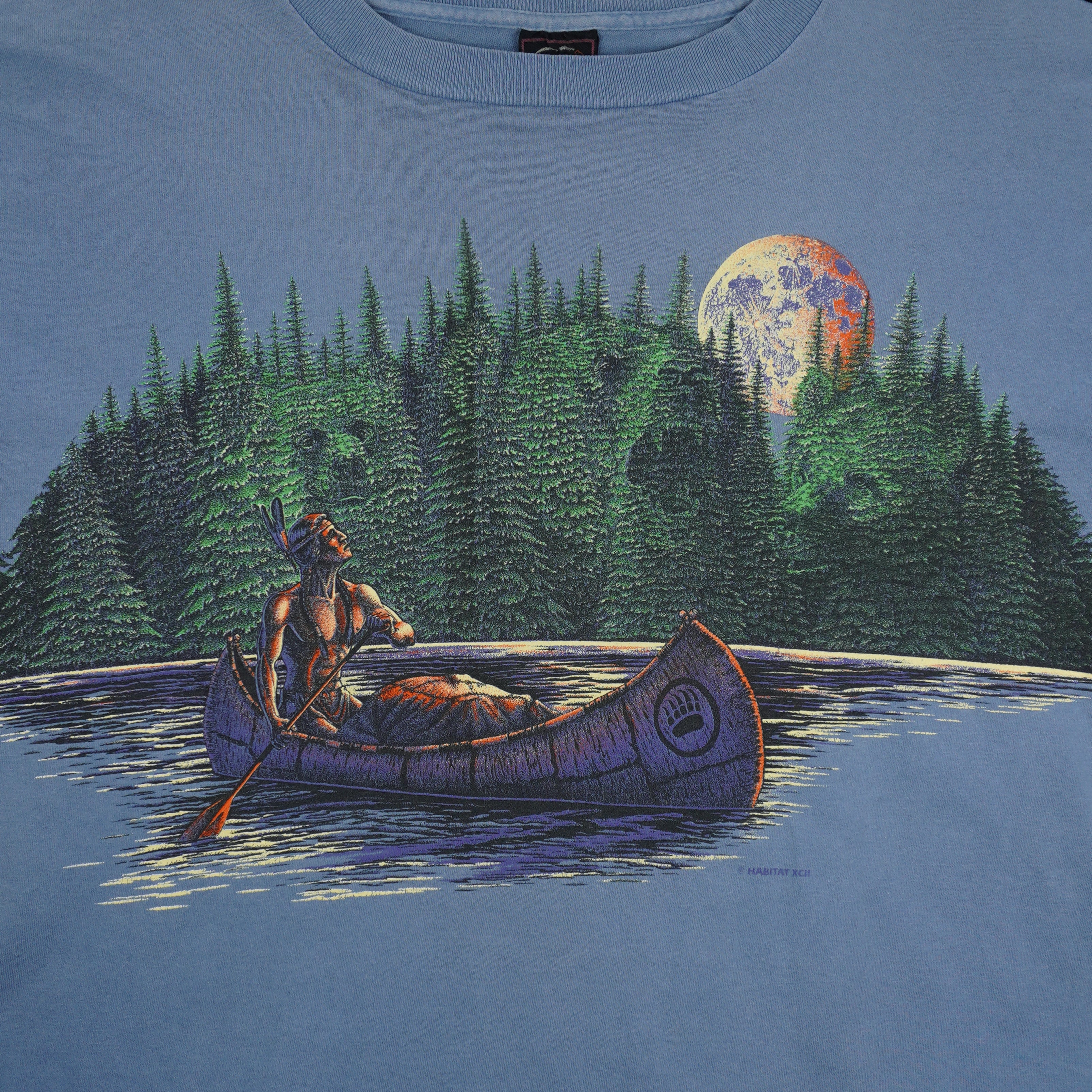 Vintage (Habitat) - Native American Canoe Moonlight T-Shirt 1990s Large Vintage Retro