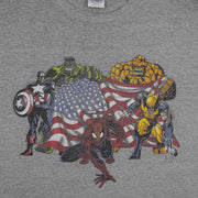 Marvel (Delta) - Superheroes USA Flag Printed T-Shirt 2001 Large Vintage Retro
