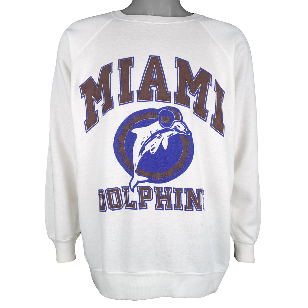 NFL (Caliber) - Miami Dolphins Spell-Out crew Neck Sweatshirt 1990s X-Large Vitage Retro Football