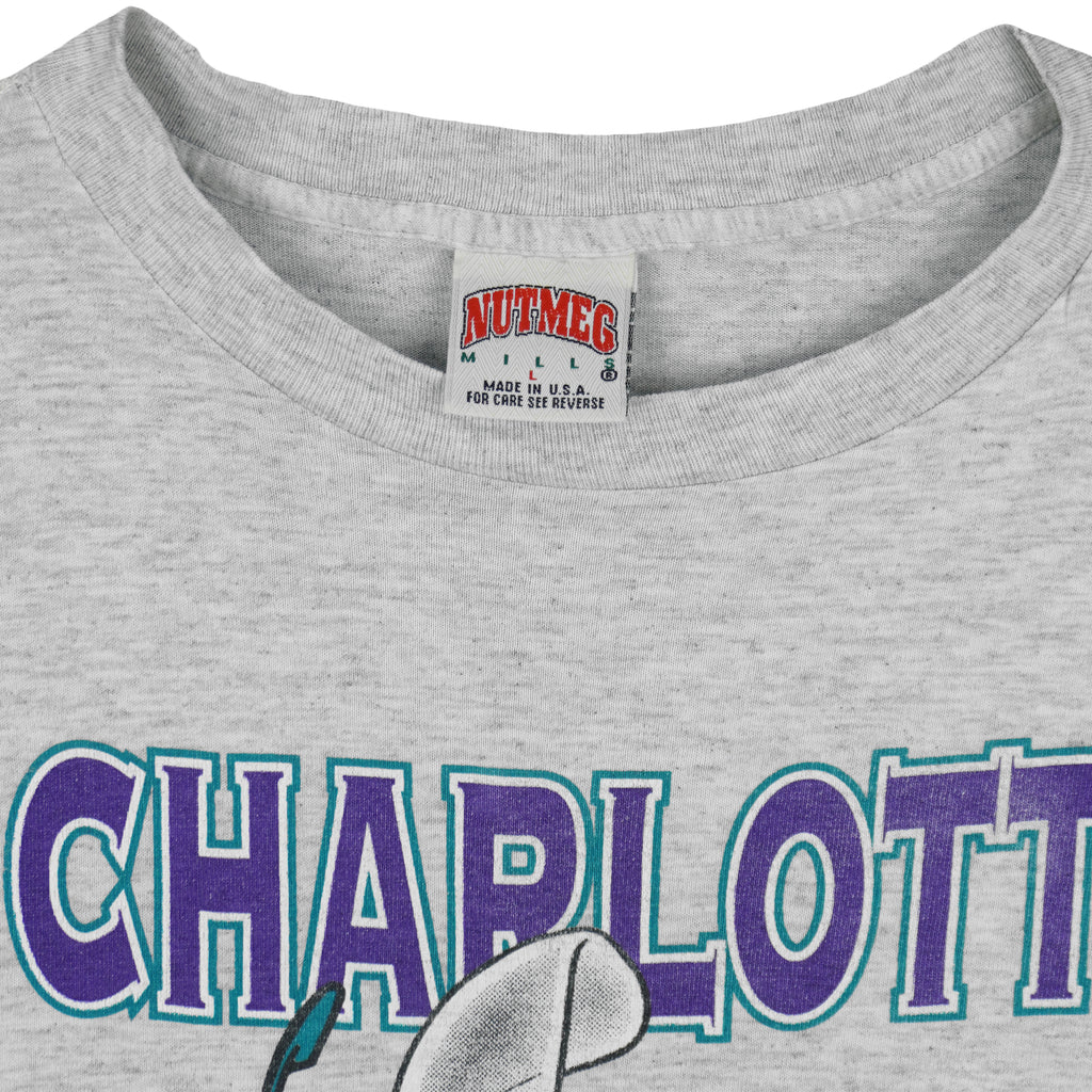 NBA (Nutmeg) - Grey Charlotte Hornets Breakout T-Shirt 1990s Large Vintage Retro Basketball