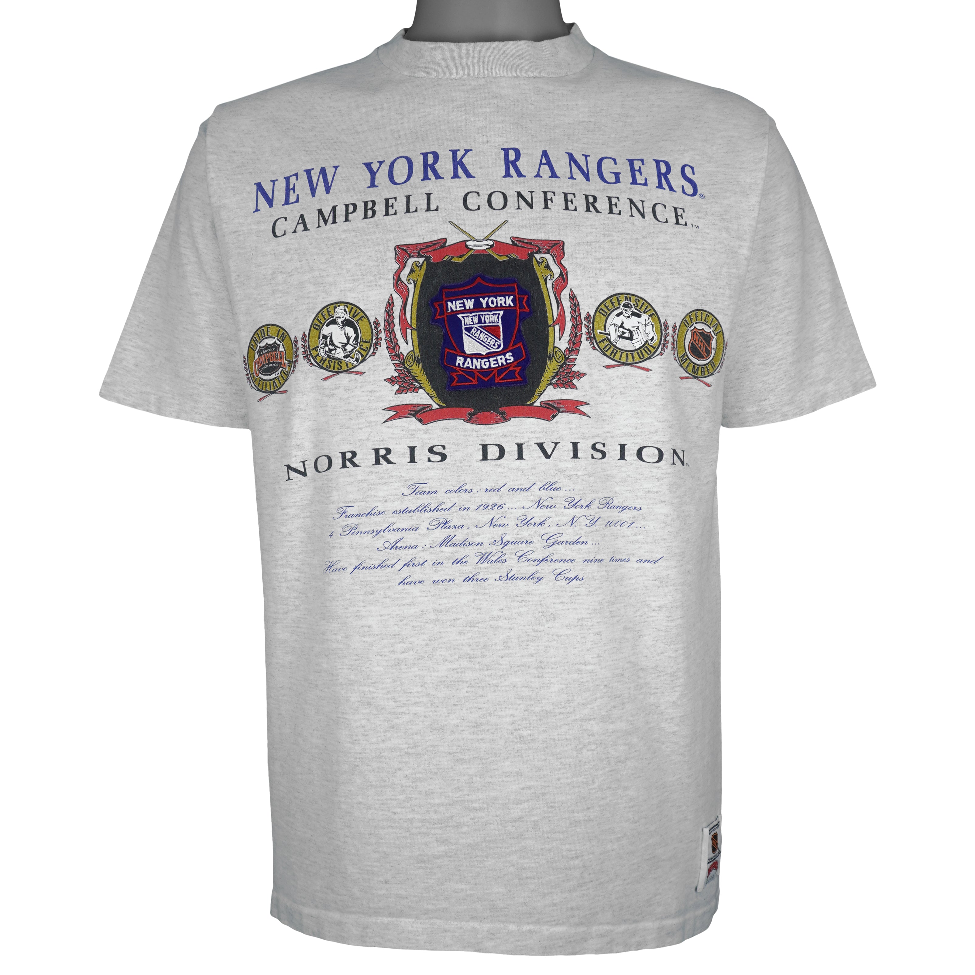 NHL (Nutmeg) - New York Rangers Norris Division T-Shirt 1990s Large Vintage Retro Hockey