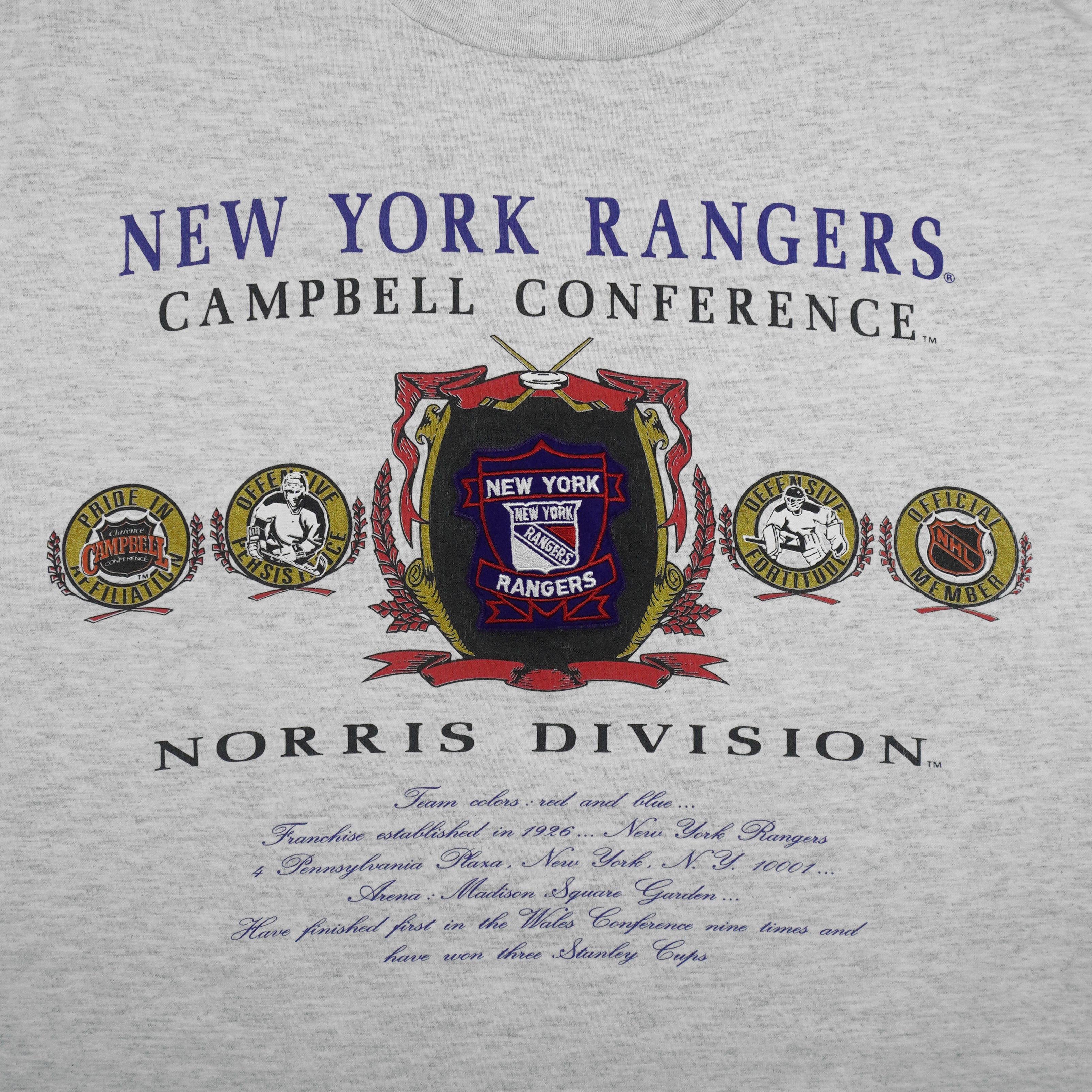 NHL (Nutmeg) - New York Rangers Norris Division T-Shirt 1990s Large Vintage Retro Hockey