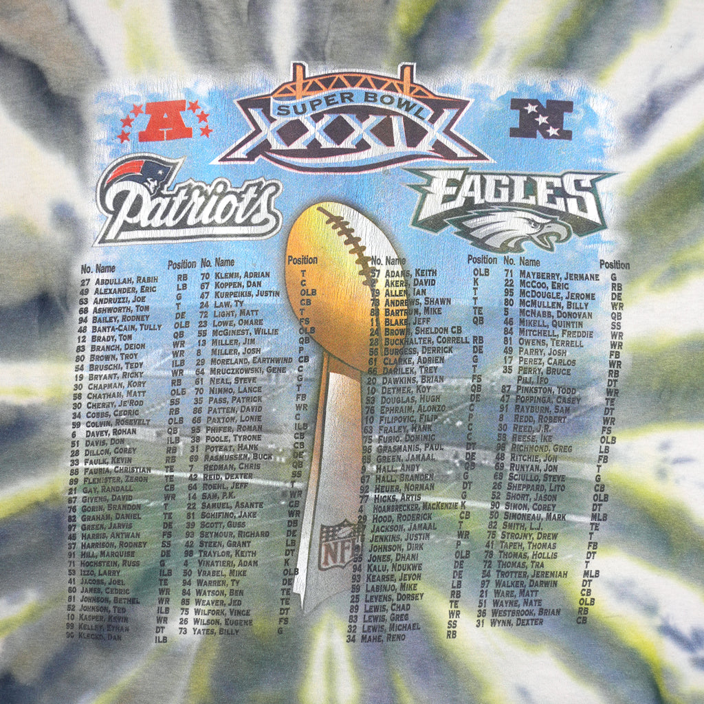 NFL (Jerzees) - Super Bowl Patriots Vs Eagles Matchups Tie Dye T-Shirt 2005 X-Large Vintage Retro Football