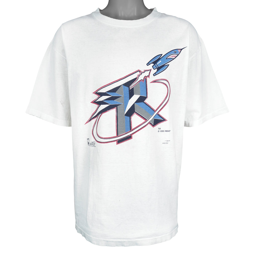 NBA (Logo Athletic) - Houston Rockets Single Stitch T-Shirt 1995 Large Vintage Retro Basketball
