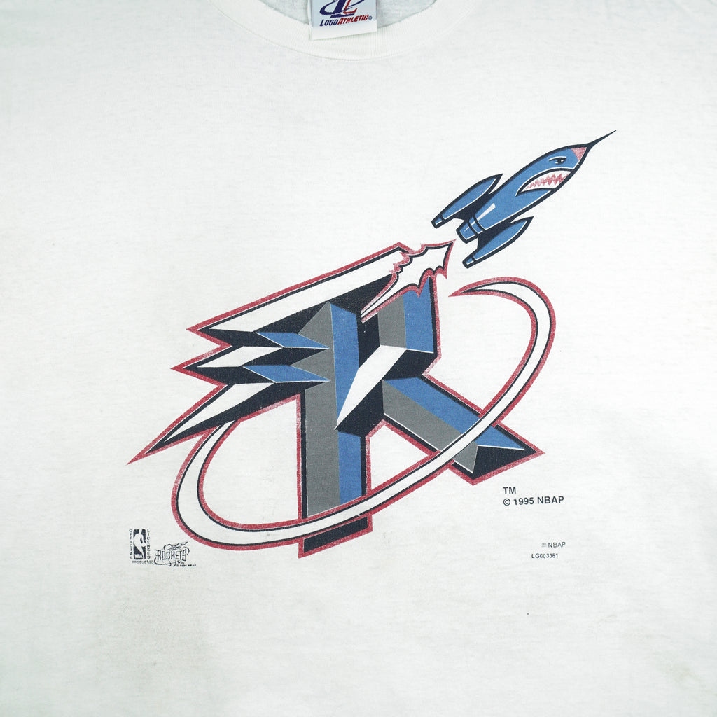 NBA (Logo Athletic) - Houston Rockets Single Stitch T-Shirt 1995 Large Vintage Retro Basketball