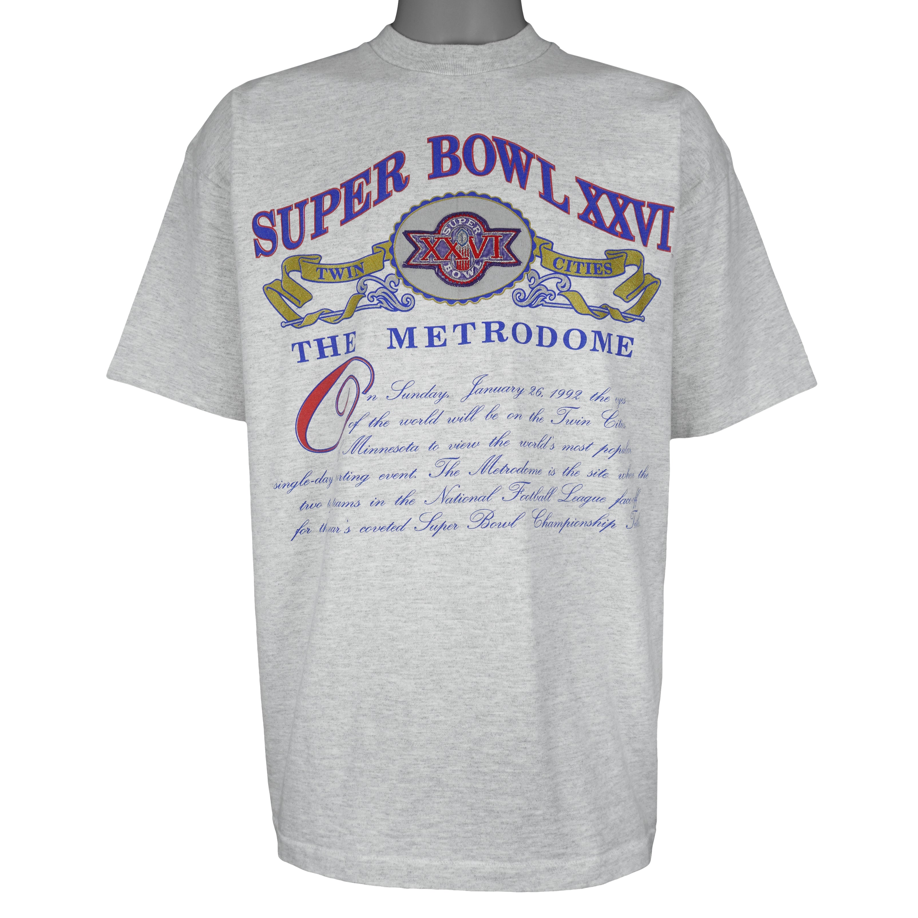 NFL (Nutmeg) - Super Bowl XXVI, The Metrodome Twin Cities T-Shirt 1992 X-Large Vintage Retro Football
