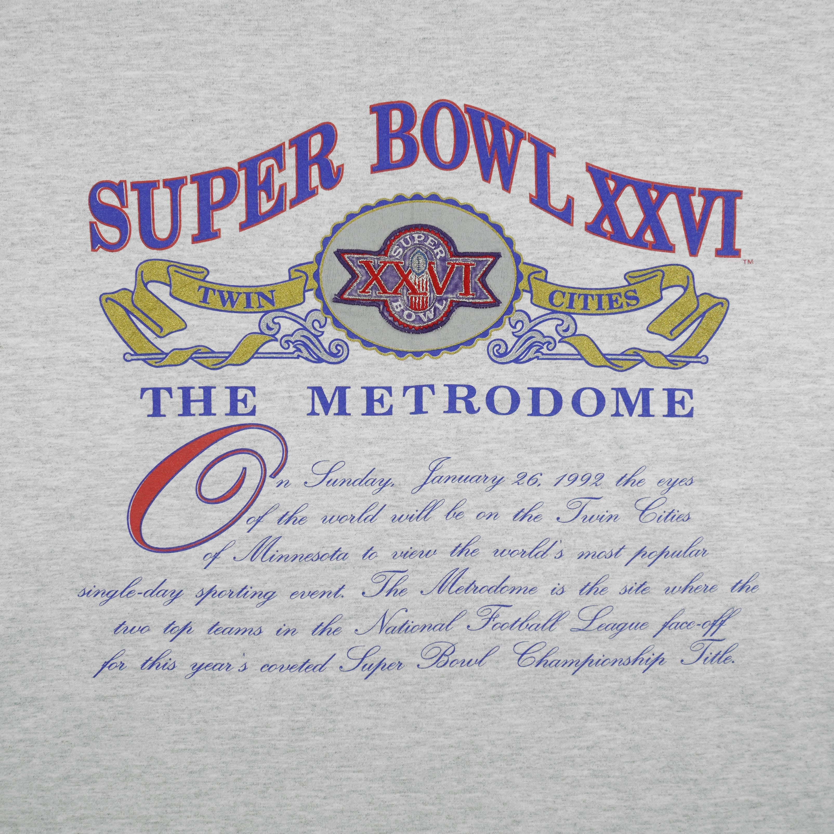 NFL (Nutmeg) - Super Bowl XXVI, The Metrodome Twin Cities T-Shirt 1992 X-Large Vintage Retro Football