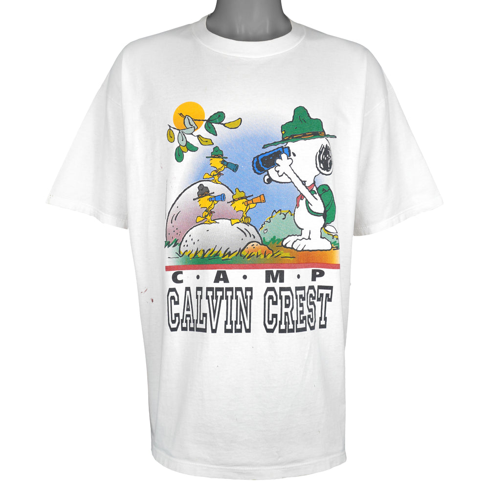 Vintage (Velva Sheen) - Snoopy Calvin Crest Camp T-Shirt 1990s XX-Large Vintage Retro