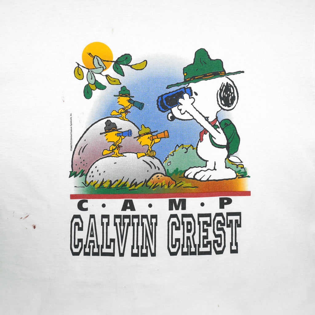 Vintage (Velva Sheen) - Snoopy Calvin Crest Camp T-Shirt 1990s XX-Large Vintage Retro