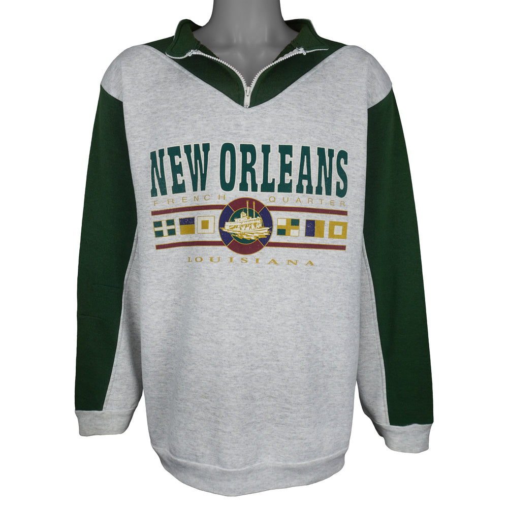 Vintage (Basix) - New Orleans French Quarter 1/4 Zip Sweatshirt 1990s X-Large Vintage Retro
