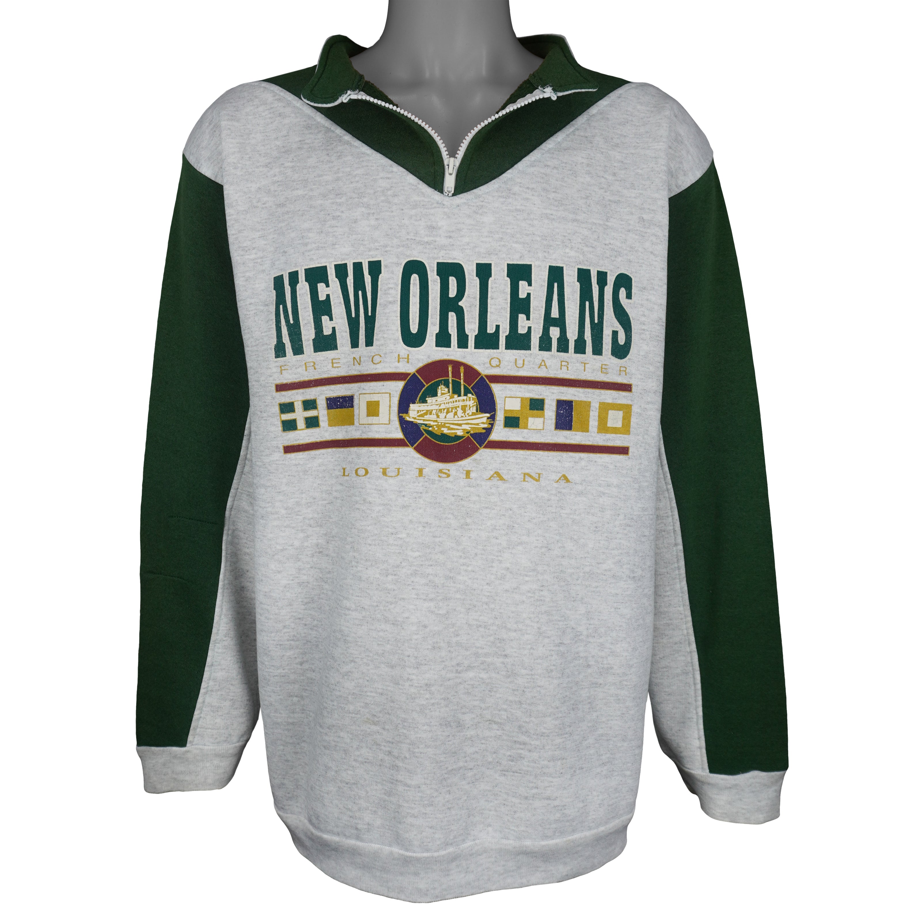 Vintage (Basix) - New Orleans French Quarter 1/4 Zip Sweatshirt 1990s X-Large Vintage Retro