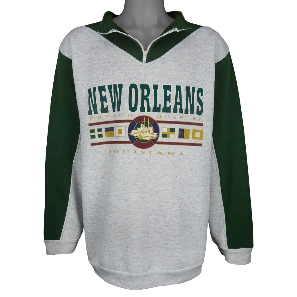 Vintage (Basix) - New Orleans French Quarter 1/4 Zip Sweatshirt 1990s X-Large Vintage Retro