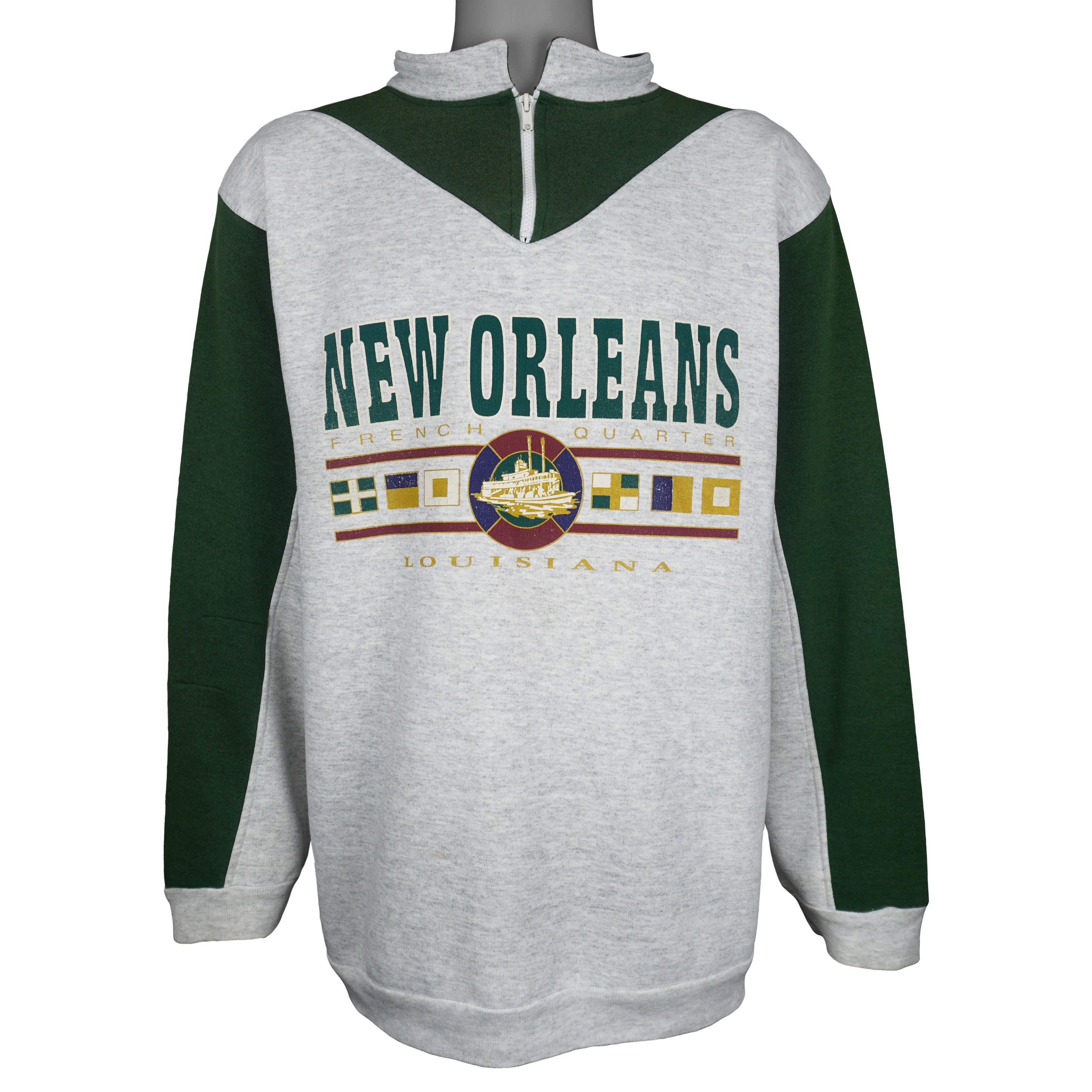 Vintage (Basix) - New Orleans French Quarter 1/4 Zip Sweatshirt 1990s X-Large Vintage Retro