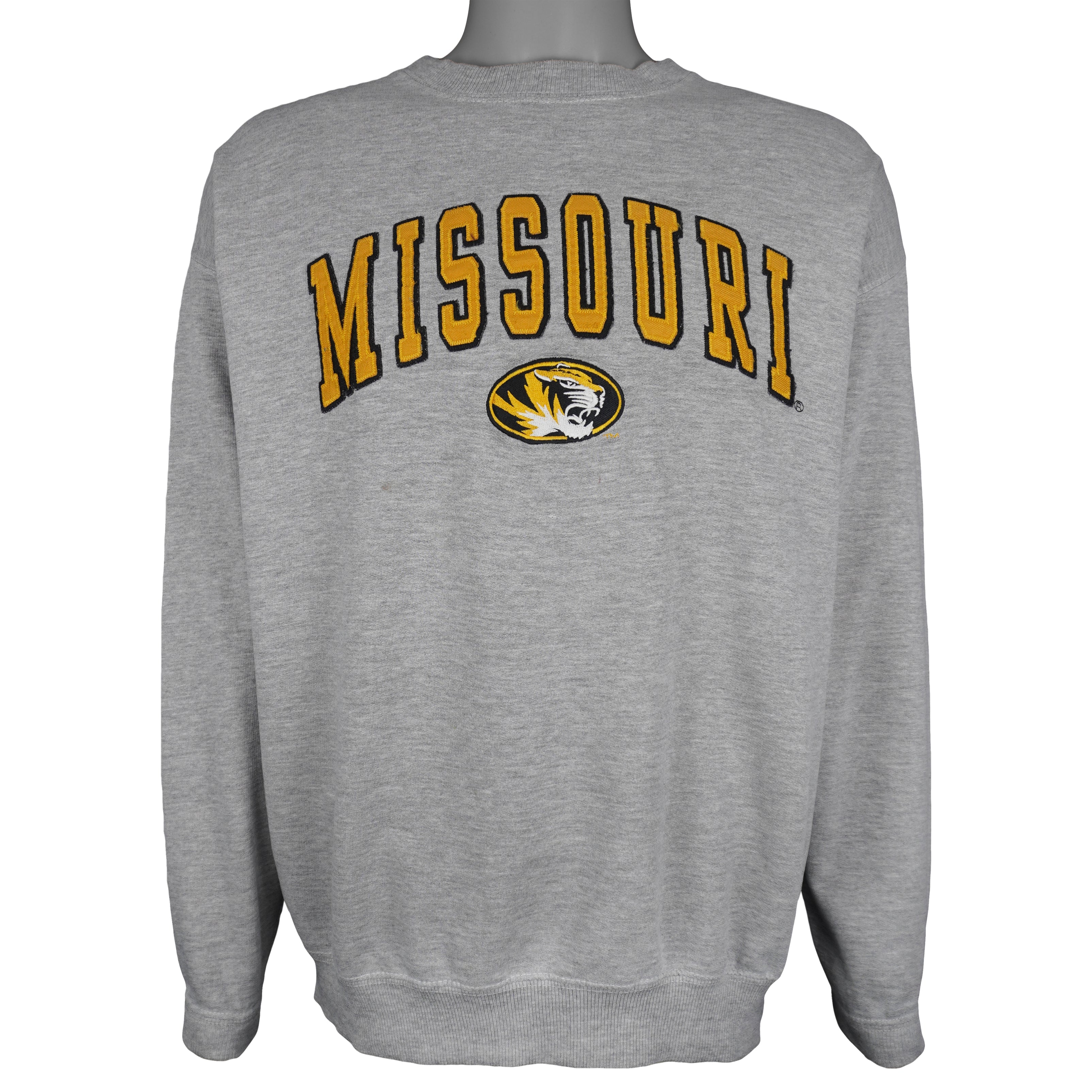 NCAA (OVB) - Missouri Tigers Embroidered Crew Neck Sweatshirt 1990s Large Vintage Retro