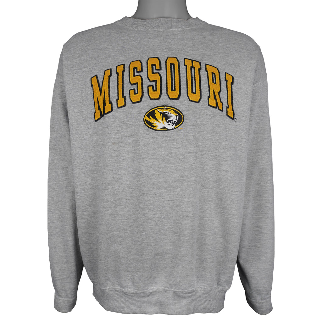 NCAA (OVB) - Missouri Tigers Embroidered Crew Neck Sweatshirt 1990s Large Vintage Retro