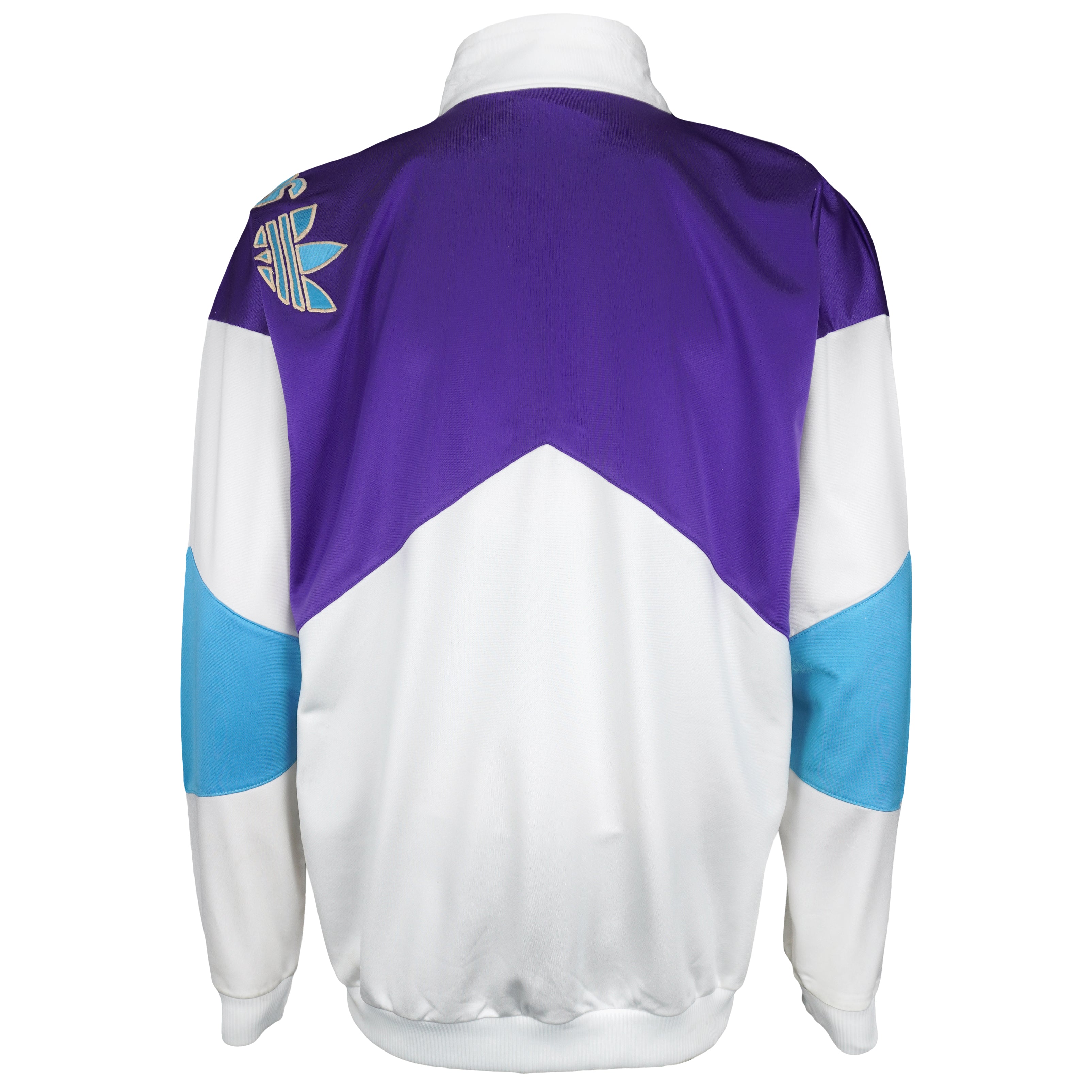 Adidas - White, Purple & Blue Colorblock Track Jacket 1990s Large Vintage Retro